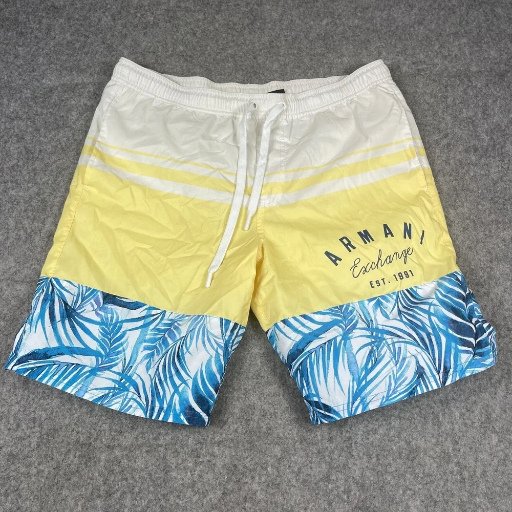 Armani Exchange Swim Shorts Mens Large Multicolor‎ Color Block Tropical Graphic